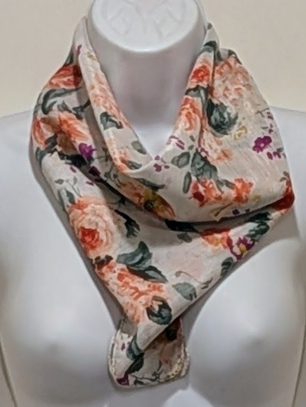 3/$30 NWOT Beckwoman  20”x20” White and Pink Floral Ascot Scarf